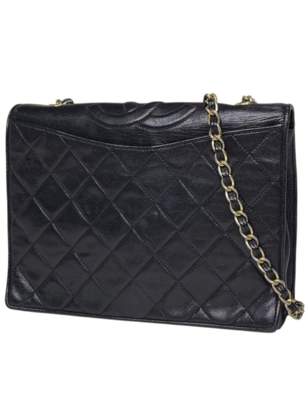 Chanel Shoulder Bag CC Logo Quilted Leather Black